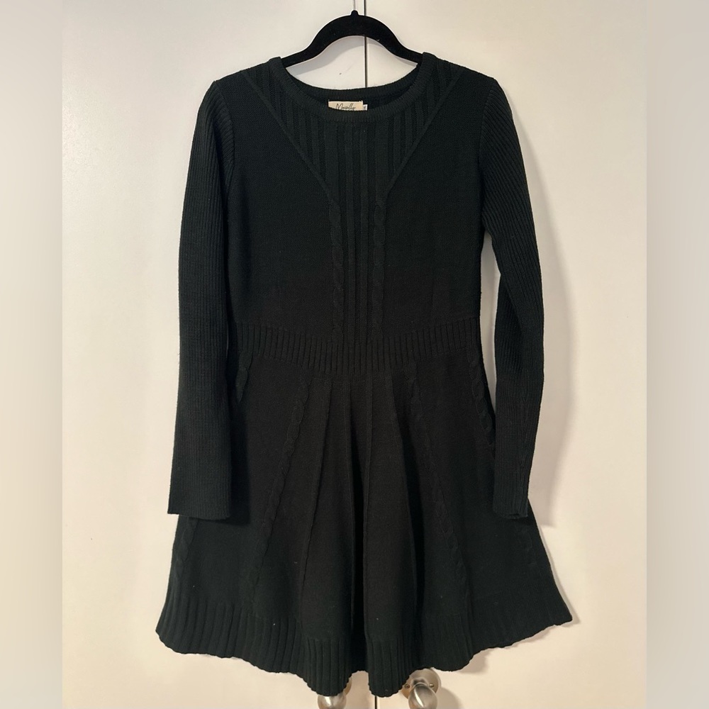 Maisolly Sweater Dress Lightweight Long Sleeve A-Line Dress in Black